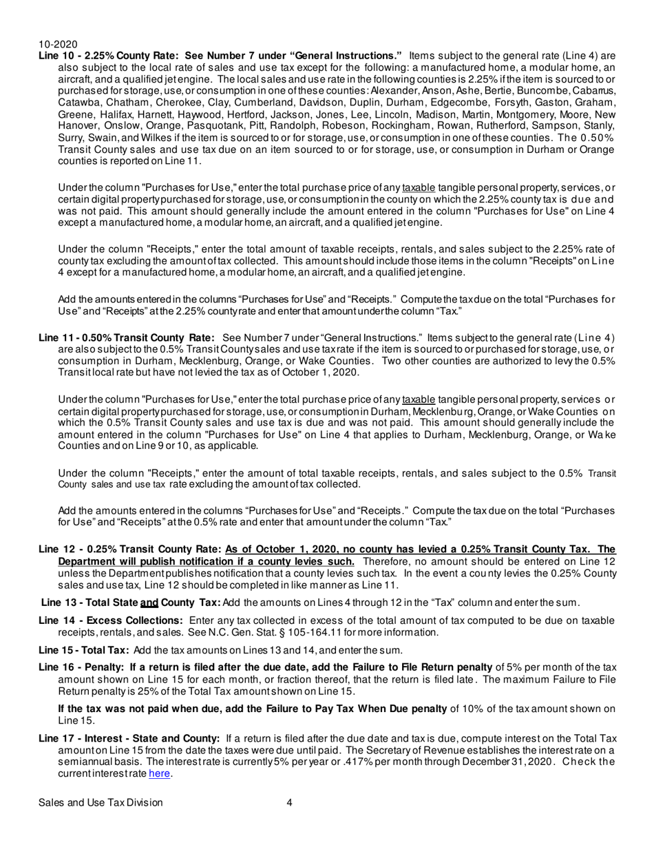 Instructions for Form E-500 Sales and Use Tax Return - North Carolina, Page 4