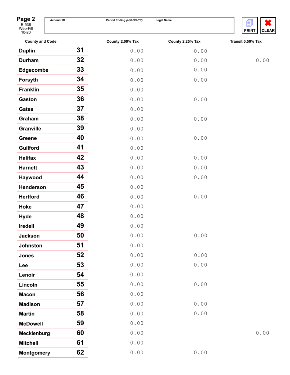 Form E-536 Schedule of County Sales and Use Taxes - North Carolina, Page 3