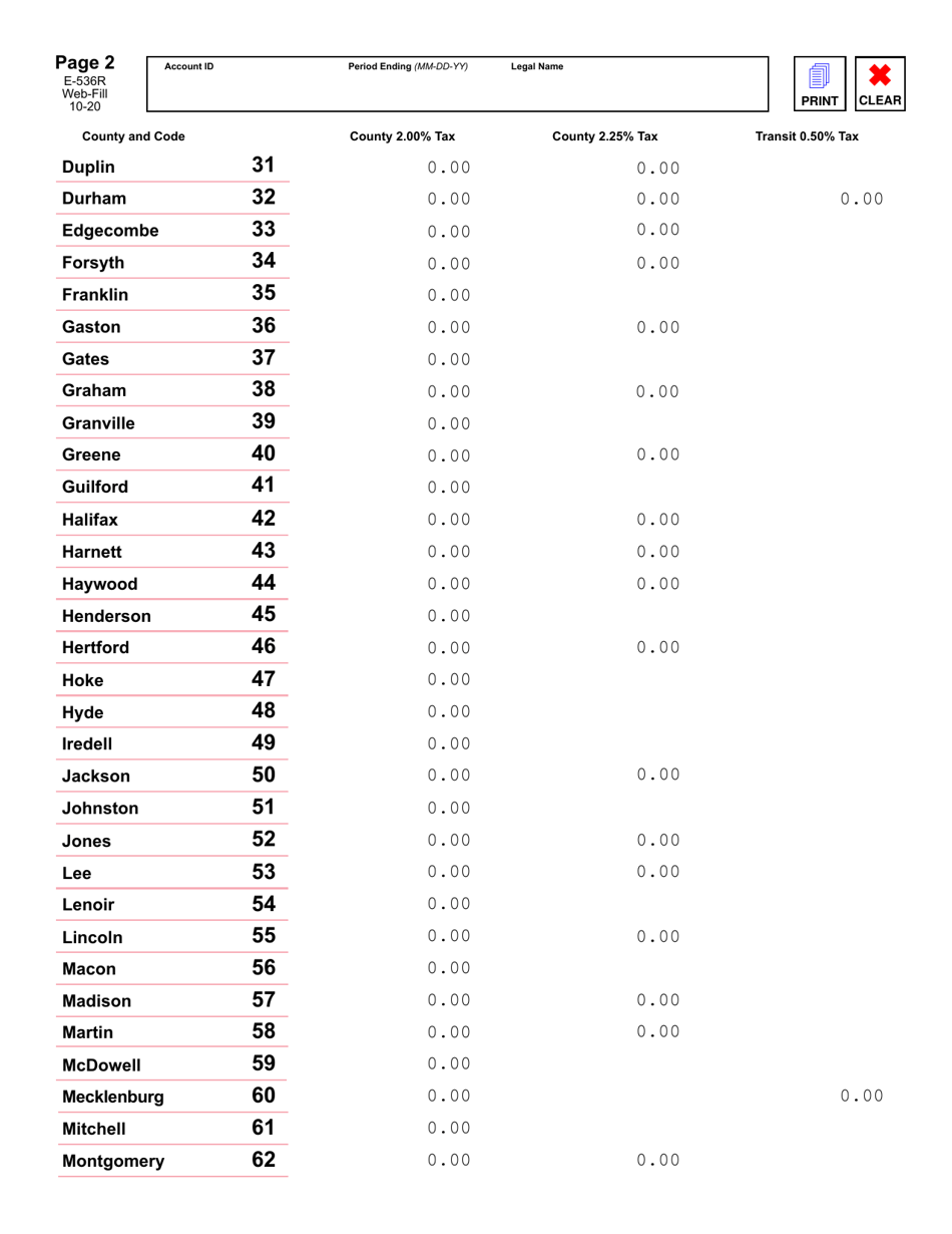 Form E-536R Schedule of County Sales and Use Taxes for Claims for Refund - North Carolina, Page 3