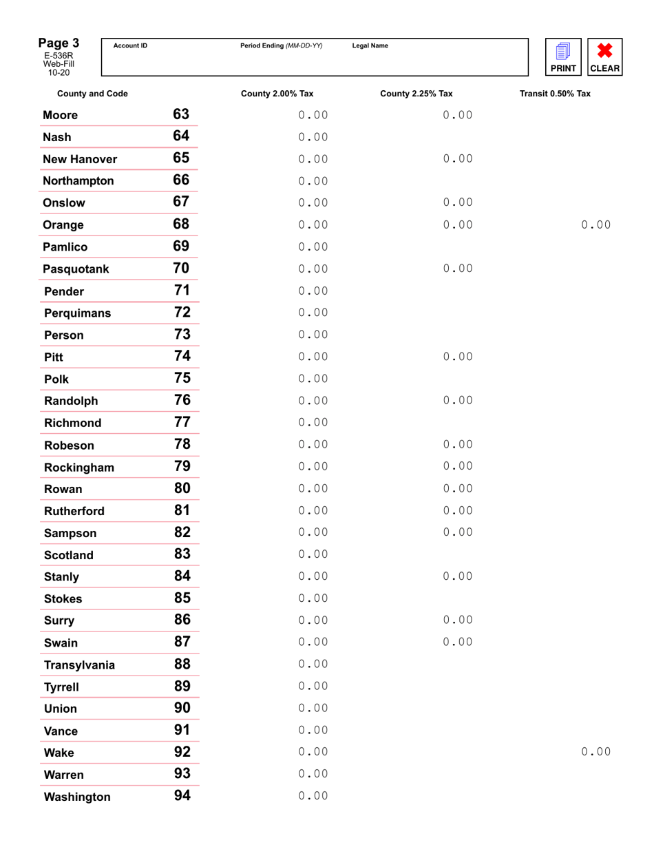 Form E-536R Schedule of County Sales and Use Taxes for Claims for Refund - North Carolina, Page 4