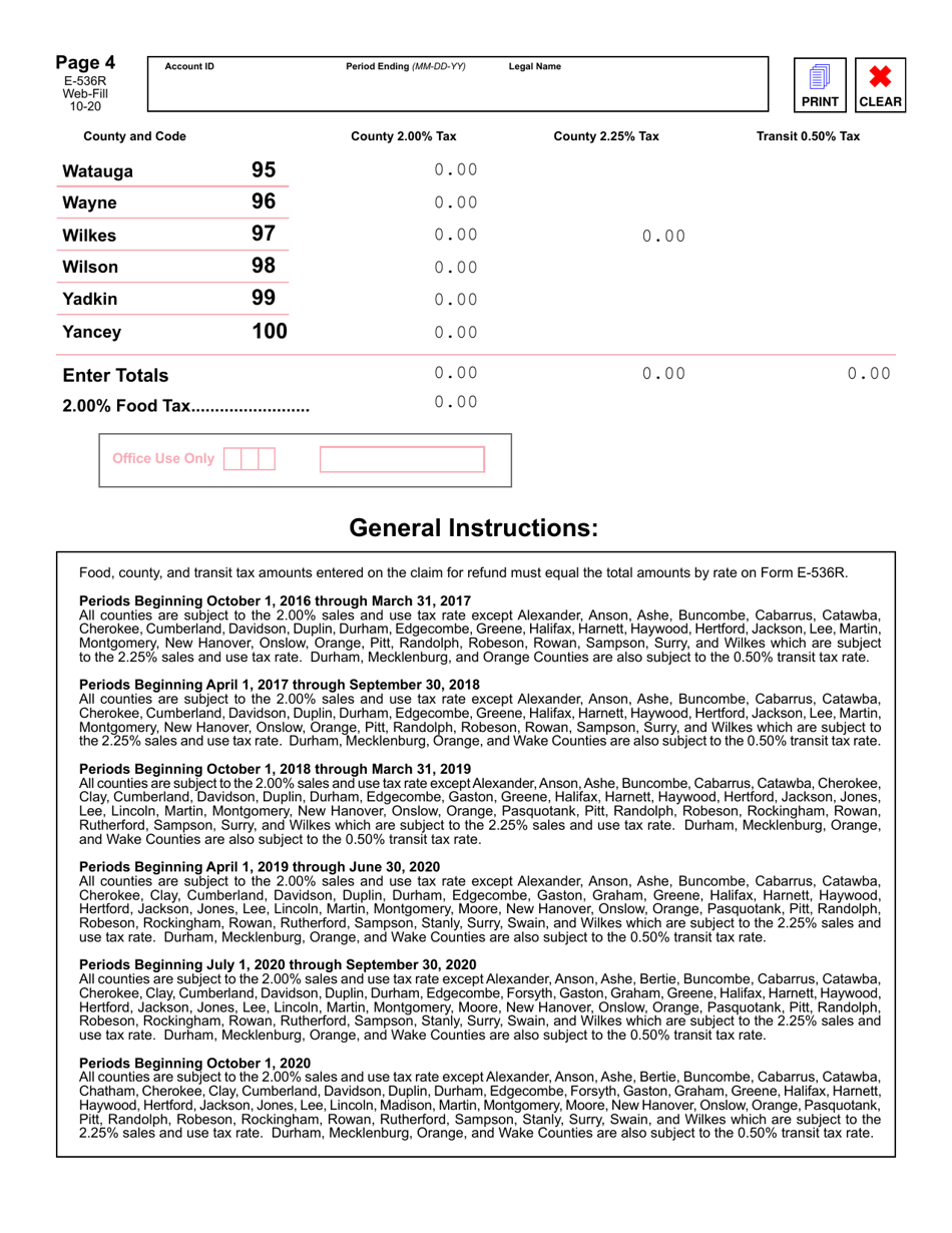 Form E-536R Schedule of County Sales and Use Taxes for Claims for Refund - North Carolina, Page 5