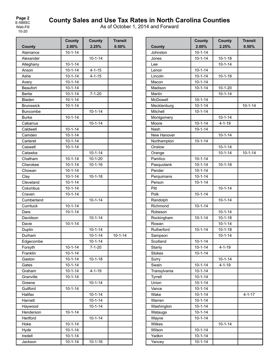 Form E-588SC Claim for Refund State, County, and Transit Sales and Use Taxes for Certain Cancelled Service Contracts - North Carolina, Page 3