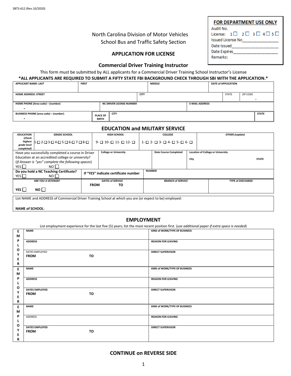 Form SBTS-612 Download Fillable PDF or Fill Online Application for ...