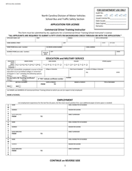Form SBTS-612 Application for License - Commercial Driver Training Instructor - North Carolina