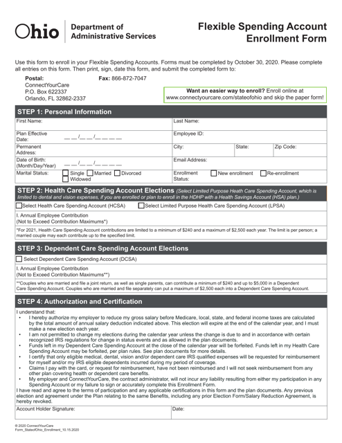 Flexible Spending Account Enrollment Form - Ohio Download Pdf