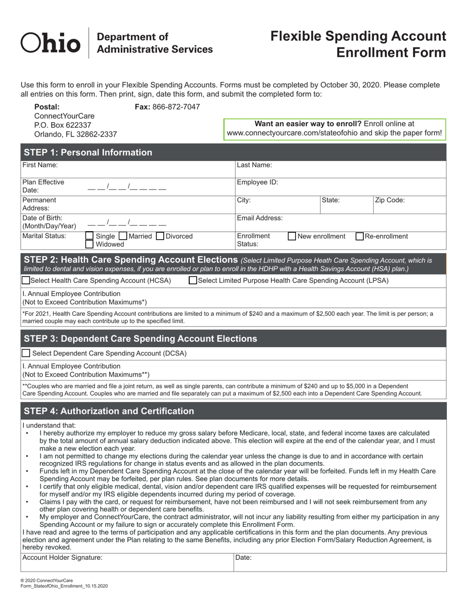 Flexible Spending Account Enrollment Form - Ohio, Page 1