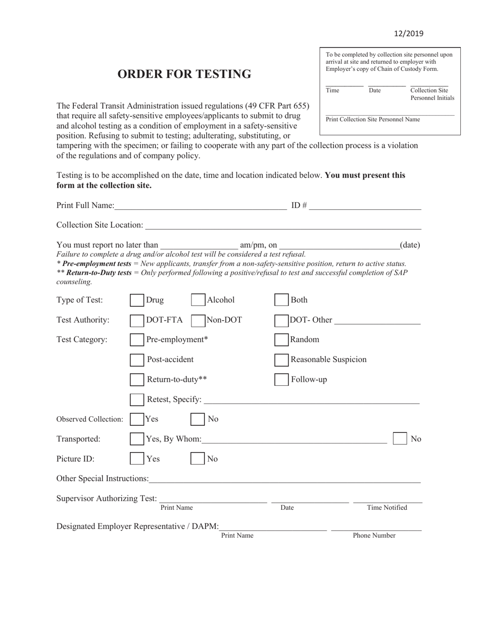 Order for Testing - Ohio, Page 1