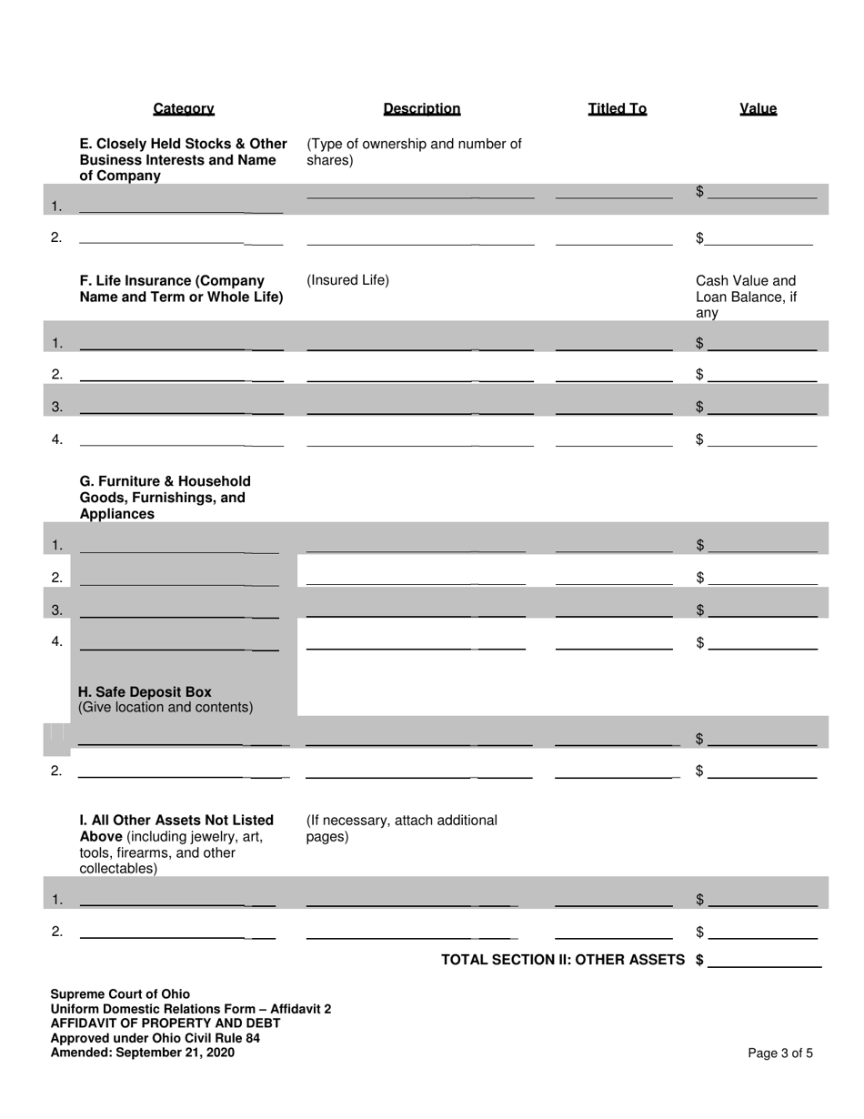 Affidavit 2 Affidavit of Property and Debt - Ohio, Page 3