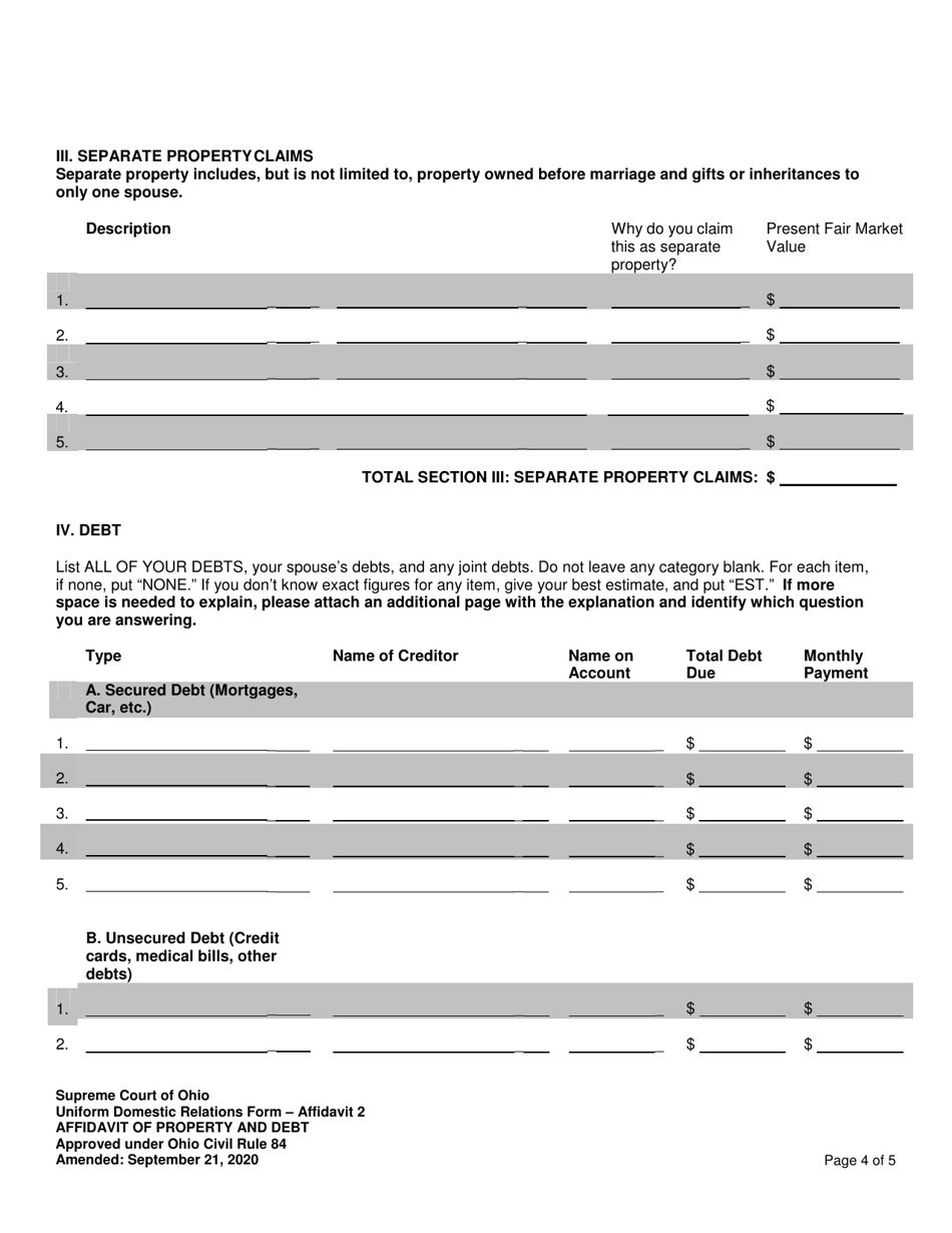 Affidavit 2 Affidavit of Property and Debt - Ohio, Page 4