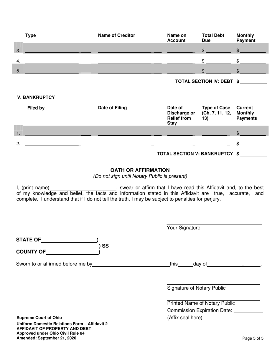 Affidavit 2 Affidavit of Property and Debt - Ohio, Page 5