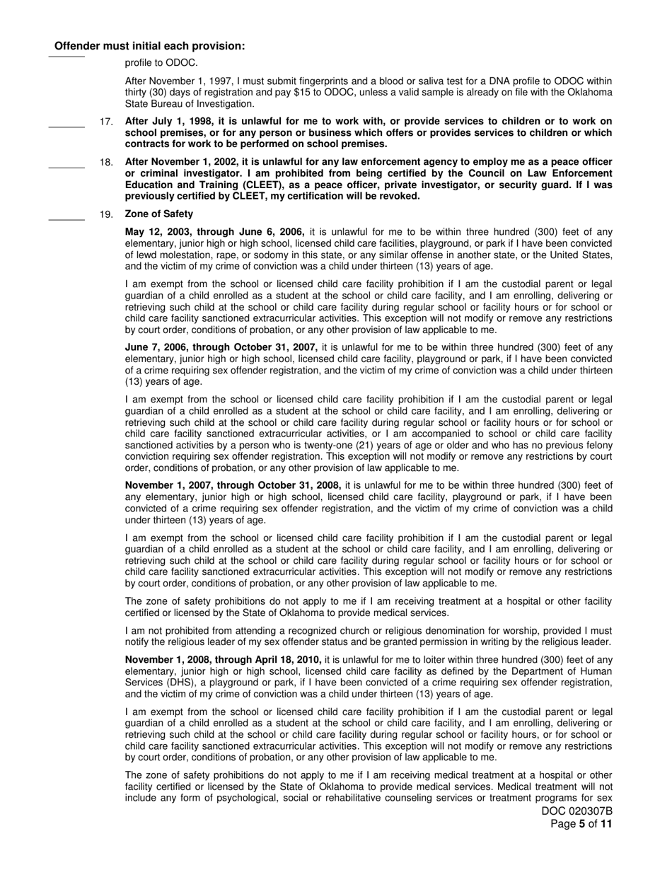 Form OP-020307B Sex Offender Registration and Notice of Duty to Register - Oklahoma, Page 5