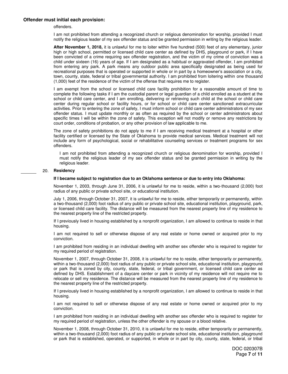 Form OP-020307B Sex Offender Registration and Notice of Duty to Register - Oklahoma, Page 7