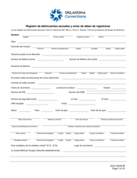 Document preview: Formulario OP-020307B Registro De Delincuentes Sexuales Y Aviso De Deber De Registrarse - Oklahoma (Spanish)