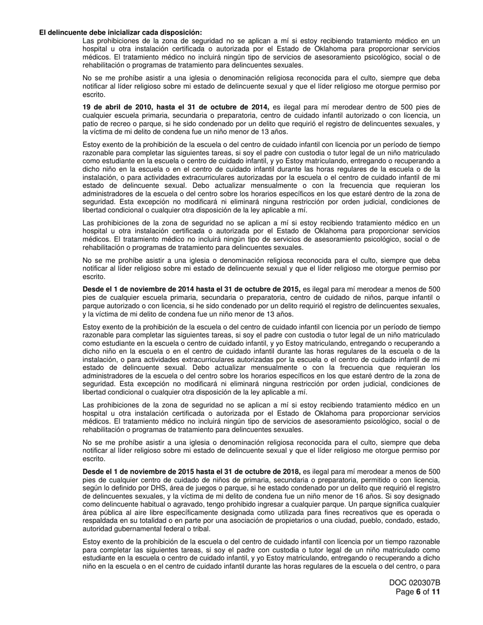 Formulario OP-020307B Registro De Delincuentes Sexuales Y Aviso De Deber De Registrarse - Oklahoma (Spanish), Page 6