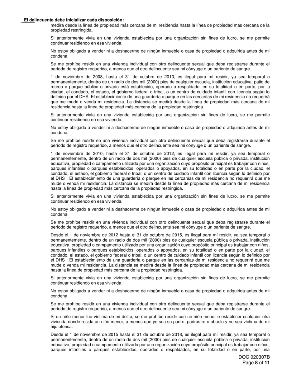 Formulario OP-020307B Registro De Delincuentes Sexuales Y Aviso De Deber De Registrarse - Oklahoma (Spanish), Page 8