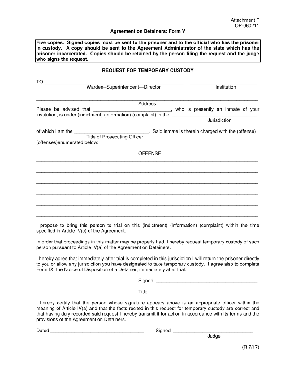 Form OP-060211 (V) Attachment F Request for Temporary Custody - Oklahoma, Page 1
