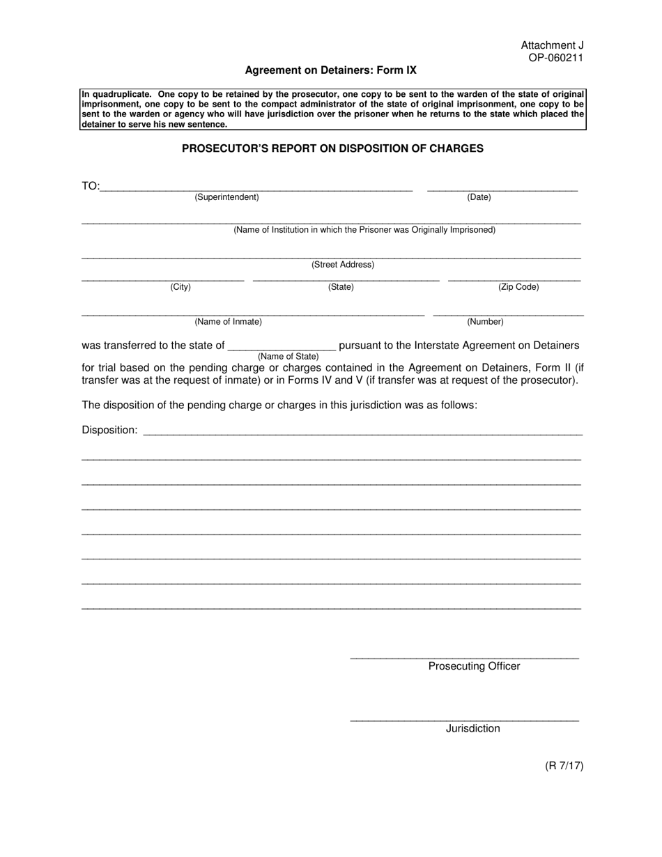 Form OP-060211 (IX) Attachment J Prosecutors Report on Disposition of Charges - Oklahoma, Page 1
