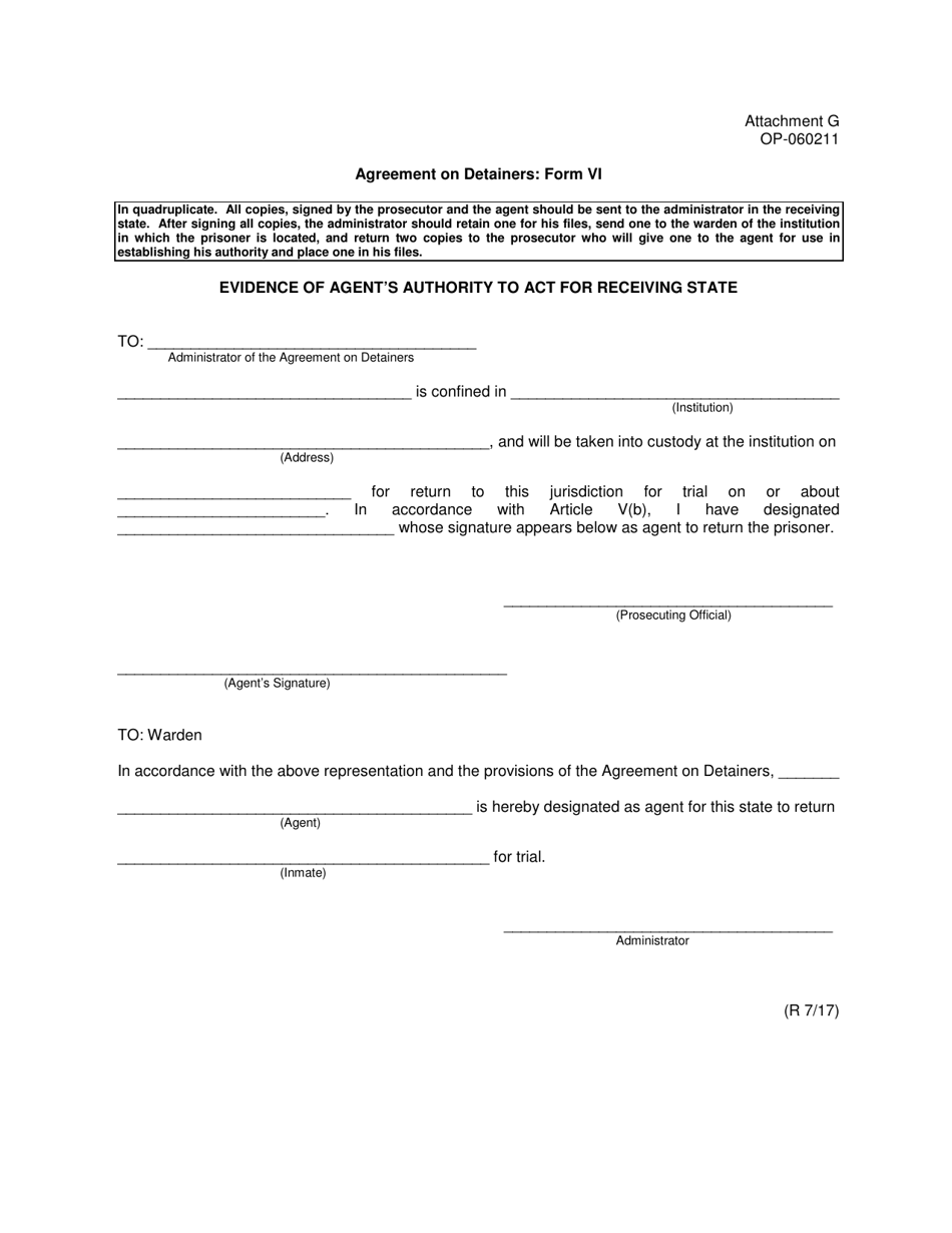 Form OP-060211 (VI) Attachment G Evidence of Agents Authority to Act for Receiving State - Oklahoma, Page 1