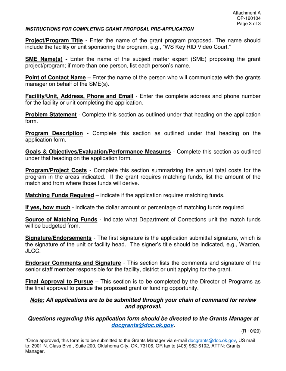 Form OP-120104 Attachment A Request for Grant Application - Oklahoma, Page 3