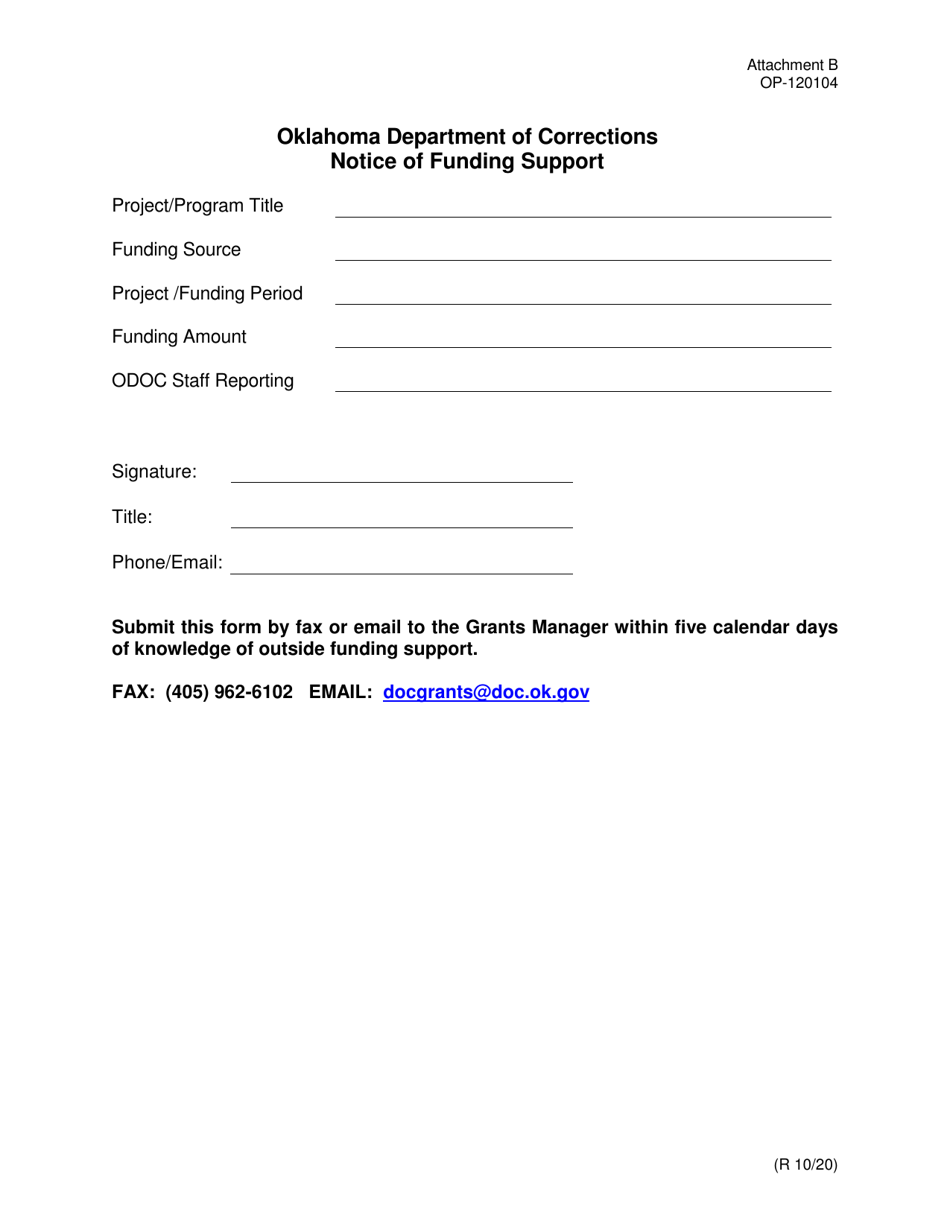 Form OP-120104 Attachment B Notice of Funding Support - Oklahoma, Page 1
