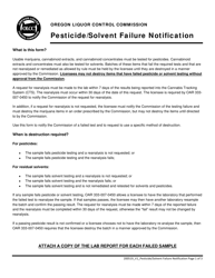 Document preview: Pesticide/Solvent Failure Notification - Oregon