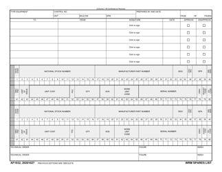 Document preview: AF Form 1032 Wrm Spares List