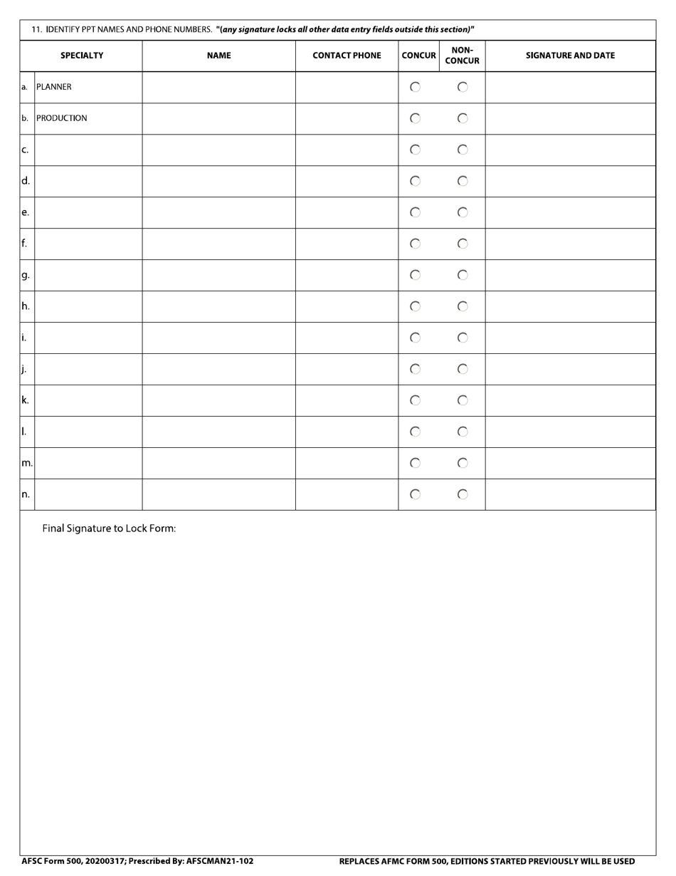 AFSC Form 500 Pre-production and Pending Proposal at Wcd Checklist, Page 3