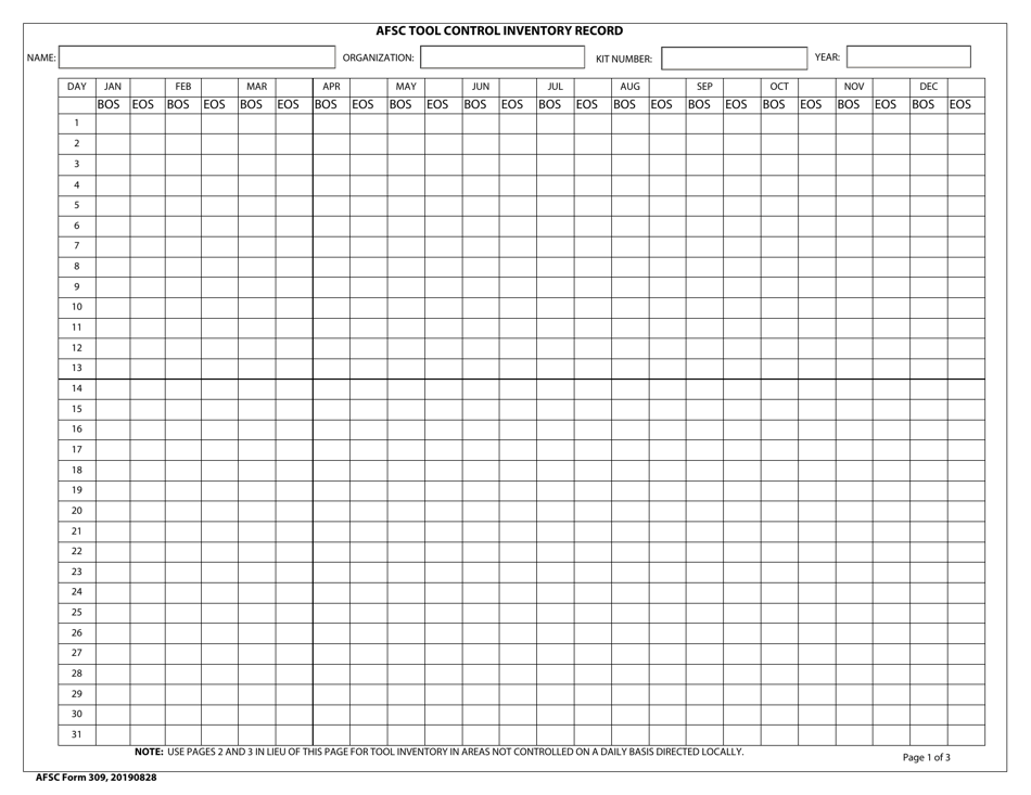 AFSC Form 309 Download Fillable PDF or Fill Online AFSC Tool Control