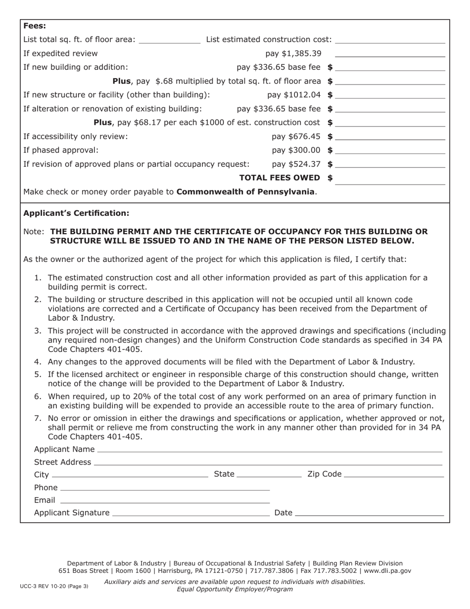 Form UCC-3 Application for Ucc Building Permit - Pennsylvania, Page 3