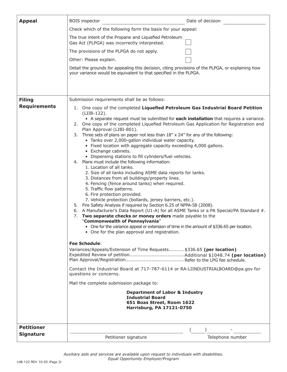Form LIIB-122 Liquefied Petroleum Gas Industrial Board Petition - Pennsylvania, Page 2