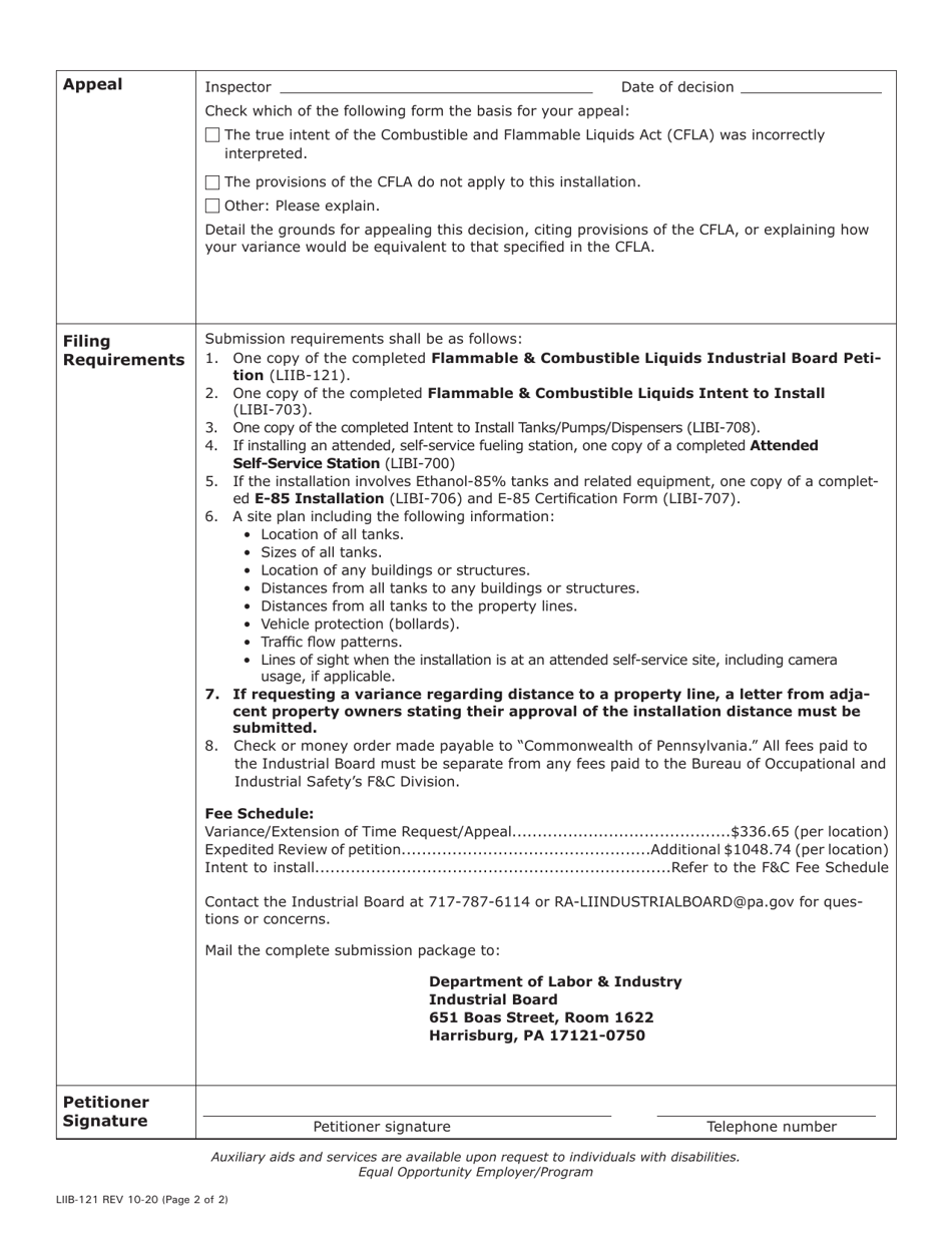Form LIIB-121 Flammable  Combustible Liquids Industrial Board Petition - Pennsylvania, Page 2