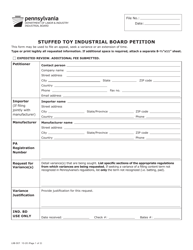 Form LIIB-307 Stuffed Toy Industrial Board Petition - Pennsylvania