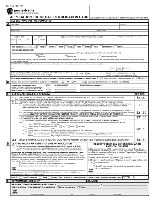 Form DL-54A  Printable Pdf