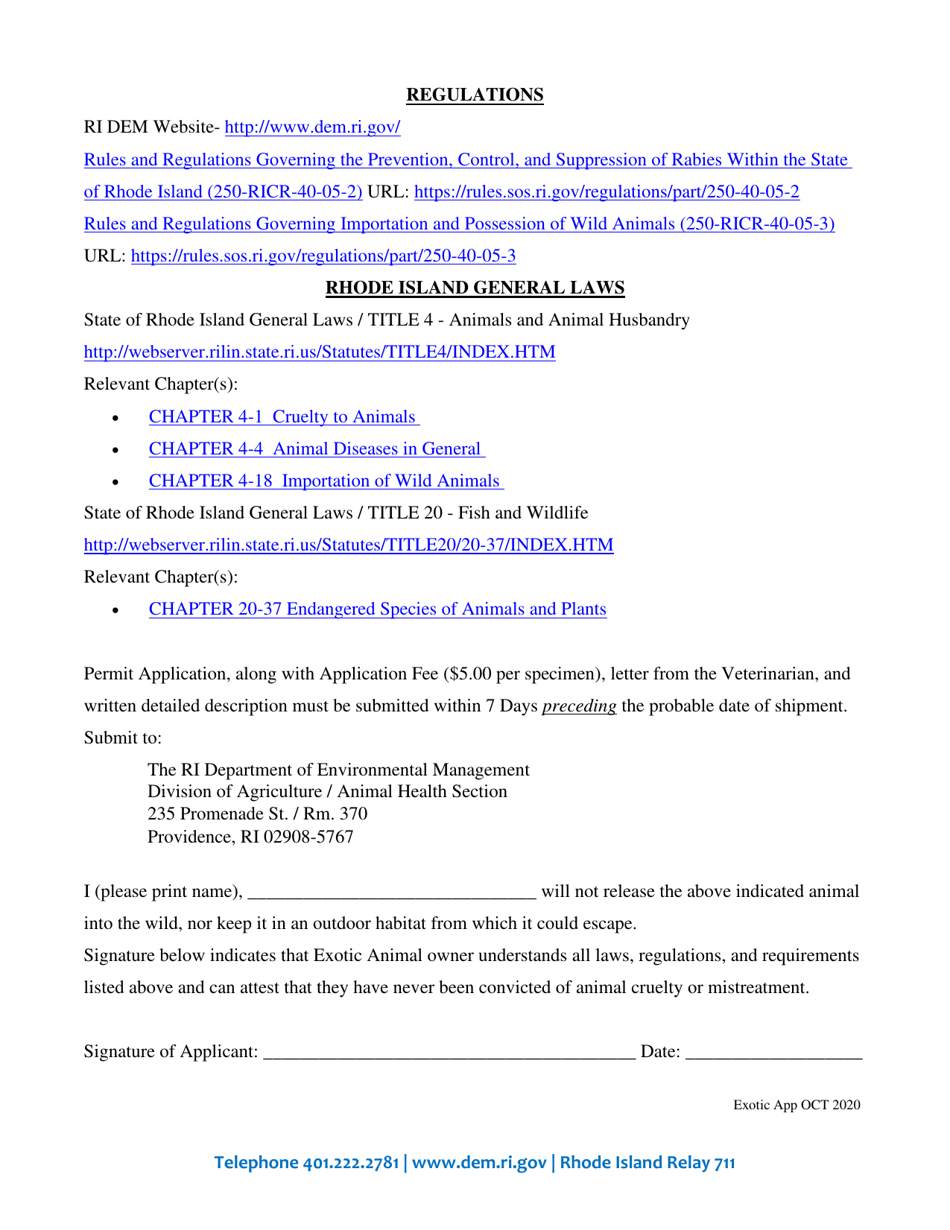 Possession Permit Application for an Exotic Wild Animal - Rhode Island, Page 3