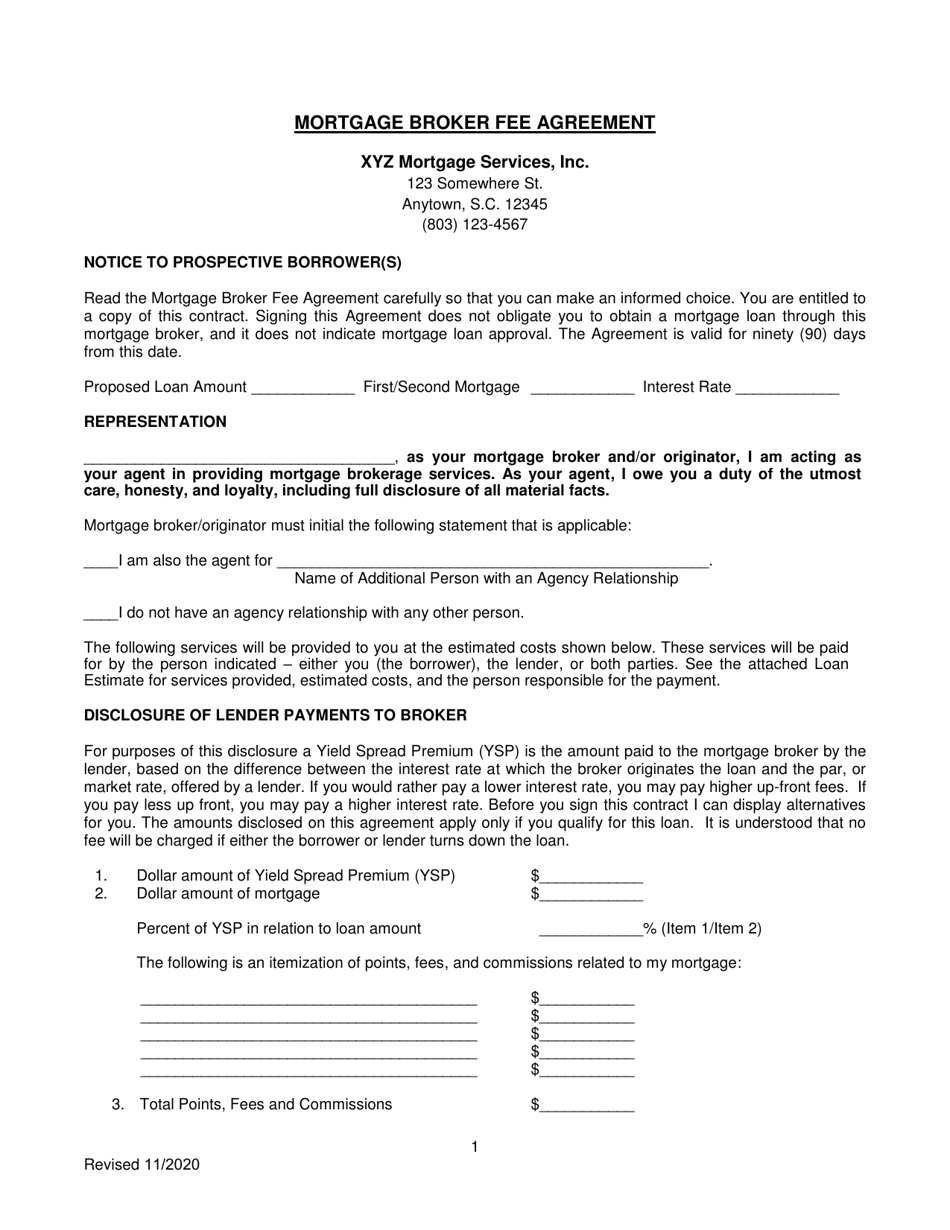 South Carolina Mortgage Broker Fee Agreement Download Printable In commercial mortgage broker fee agreement template