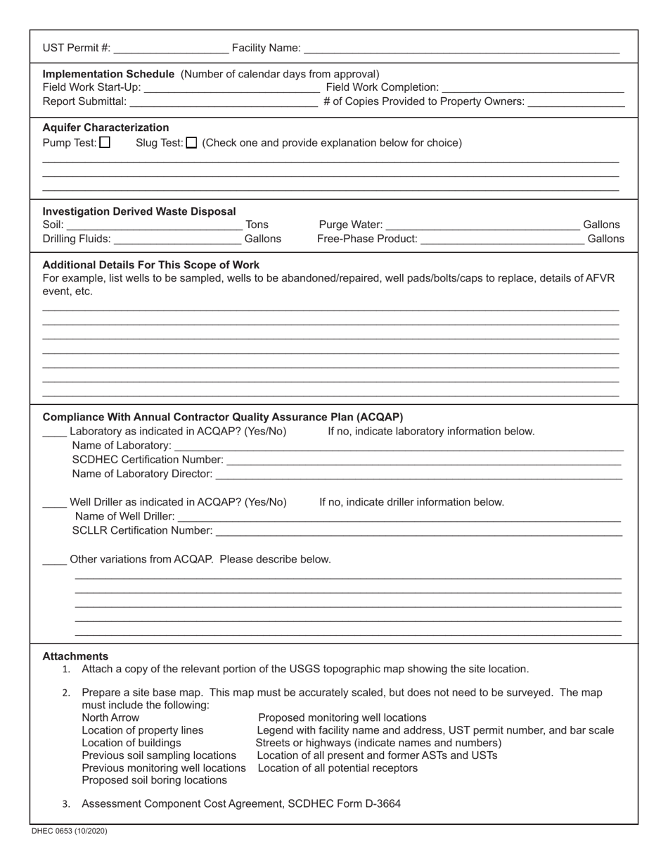 DHEC Form 0653 Download Fillable PDF or Fill Online Site-Specific Work ...