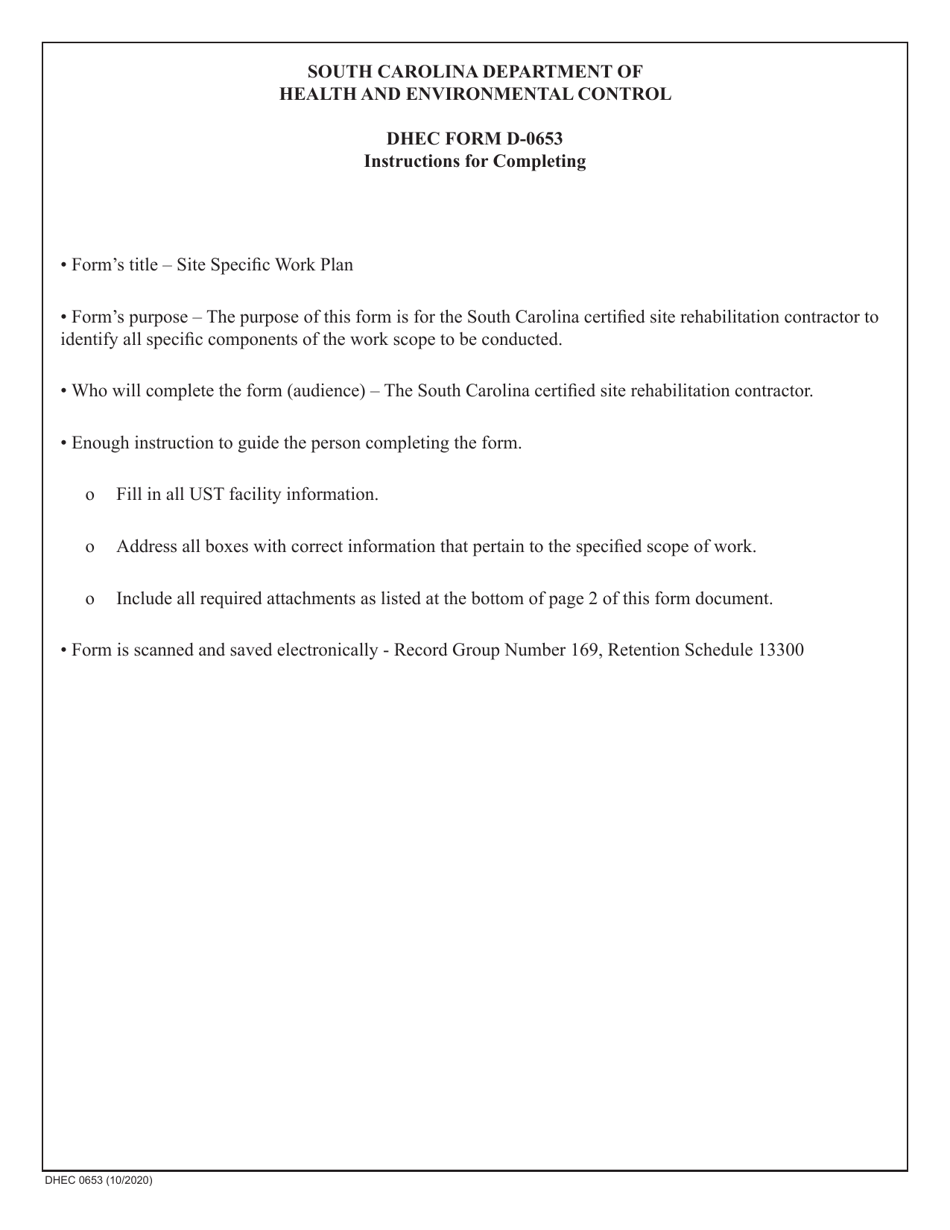 DHEC Form 0653 Site-Specific Work Plan for Approved Acqap - South Carolina, Page 3