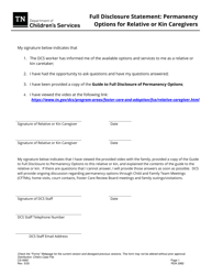 Form CS-0660 Full Disclosure Statement: Permanency Options for Relative or Kin Caregivers - Tennessee