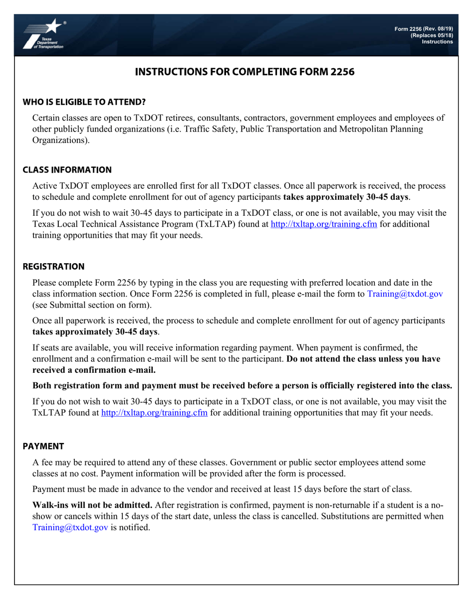Form 2256 Training Registration - Non-txdot Participants Only - Texas, Page 1