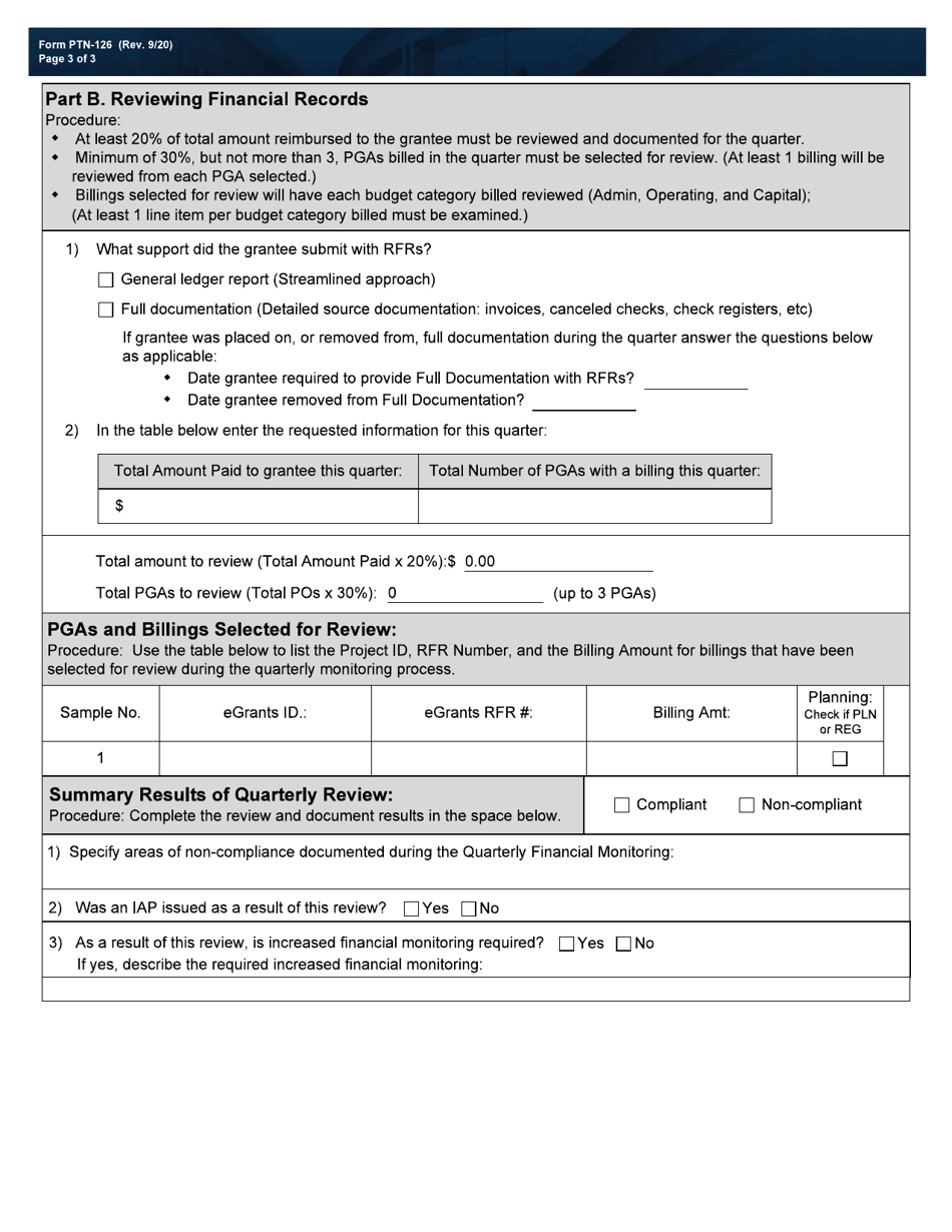 Form PTN-126 Quarterly / Financial Monitoring Form - Texas, Page 3