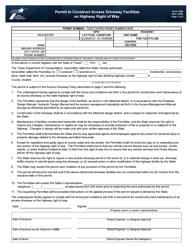 Form 1058 Permit to Construct Access Driveway Facilities on Highway Right of Way - Texas