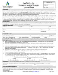 Document preview: Form VTR-312 Application for Emergency Medical Services License Plates - Texas