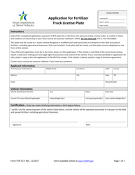Document preview: Form VTR-52-F Application for Fertilizer Truck License Plate - Texas
