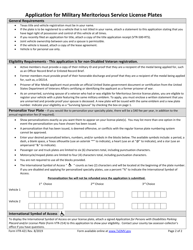 Form VTR-421 Application for Military Meritorious Service License Plates - Texas, Page 2