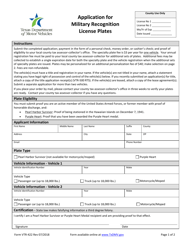 Document preview: Form VTR-422 Application for Military Recognition License Plates - Texas