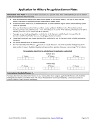 Form VTR-422 Application for Military Recognition License Plates - Texas, Page 2