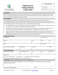 Document preview: Form VTR-55 Application for Package Delivery License Plate - Texas