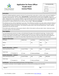 Form VTR-408 Application for Peace Officer Purple Heart License Plates - Texas