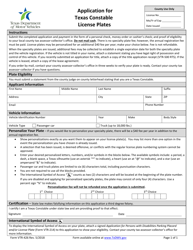 Document preview: Form VTR-426 Application for Texas Constable License Plates - Texas