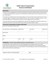 Document preview: Form VTR-62-BUS Public School Transportation Services Certification - Texas